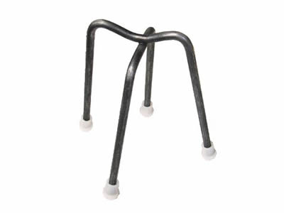 A galvanized steel bar chair with four plastic caps coated legs on the white background.