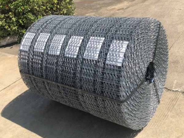 A pipeline reinforced mesh roll on the ground